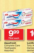 Aquafresh Complete Care Toothpaste Assorted-75ml Each
