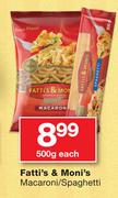 Fatti's & Moni's Macaroni/Spaghetti-500g Each