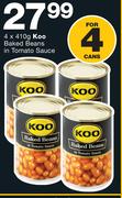 Koo Baked Beans In Tomato Sauce-4 x 410g