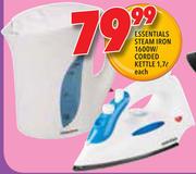Essentials Steam Iron 1600W/Corded Kettle 1.7L-Each