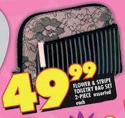 Flower & Stripe Toiletry Bag Set-2 Piece Assorted Each