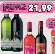 Bc Wines Sauvignon Blanc/Chardonnay/Ruby Cabernet Merlot-750ml Each