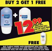 Sanex Anti-Perspirant Roll-On For Ladies/Men Assorted-60Ml Each
