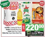 SaveMor Cooking Oil 750ml,Spekko Parboiled Rice 5Kg,Sasko Cake Flour 5Kg-All For