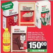 Spar Cake Flour 2.5Kg,Parboiled Rice 2Kg,Brown Sugar 2Kg,Maize Meal 2.5Kg & SaveMor Cooking Oil 750m
