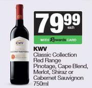 KWV Classic Collection Red Range Pinotage,Cape Blend,Merlot,Shiraz Or Cab Sauv-750ml