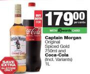 Captain Morgan Original Spiced Gold 750ml & Coca Cola 1L-Both For