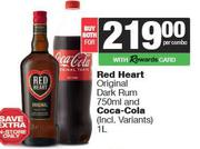Red Heart Original Dark Rum 750ml & Coca Cola 1L-Both For
