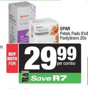 Spar Petals Pads 8's Pack & Pantyliners 20s Pack-For Both