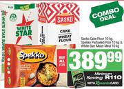 Sasko Cake Flour 10Kg, Spekko Parboiled Rice 10kg & White Star Maize Meal 10Kg-Per Combo