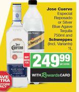Jose Cuervo Especial Reposado Or Silver Blue Agave Tequila 750ml & Schweppes 1L-Both For