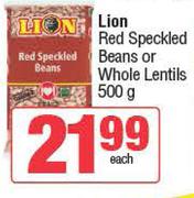 Lion Red Speckled Beans Or Whole Lentils-500g Each