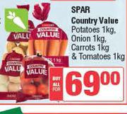 Spar Country Value Potatoes 1kg, Onion 1kg, Carrots 1kg & Tomatoes 1kg-For All