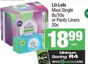 Lil-Lets Maxi Single 8s/10s Or panty Liners 20s Pack-Each
