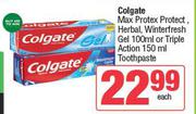 Colgate Max Protex Protect, Herbal, Winterfresh Gel  100ml Or Triple Action 150ml Toothpaste-Each