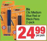 BIC Clic Medium Blue Red Or Black Pens (2-Pack)-Per Pack