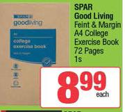 Spar Good Living Feint & Margin A4 College Exercise Book (72 pages)-Each