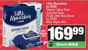 Little Munchkins By Spar Diapers Value Pack (Assorted Sizes) Plus Baby Wipes 80's Pack-For Both