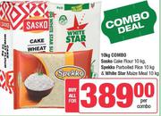 Sasko Cake Flour 10kg, Spekko Parboiled Rice 10kg & White Star Maize Meal 10kg-For All