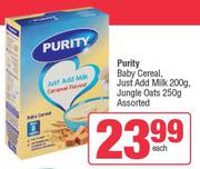 Purity Baby Cereal, Just Add Milk 200g, Jungle Oats 250g Assorted-Each