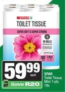 Spar Toilet Tissue Mini 1Ply-18's Pack Each