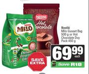 Nestle Milo Gusset Bag 500g Or Hot Chocolate Doy Pack 450g
