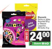 Maynards Gums Or Jellies 60g Or Beacon Liquorice All Sorts 75g-For 2