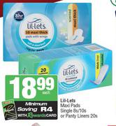 Lil-Lets Maxi Pads Single 8s/10s Or Panty Liners 20s Pack-Each