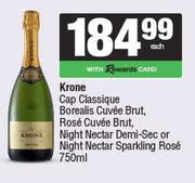 Krone Cap Classique Borealis Cuvee Brut,Rose Cuvee Brut,Night Nectar Demi Sec-750ml Each