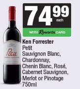 Ken Forrester Petit Sauv Blanc,Chardonnay,Chenin Blanc,Rose Cab Sauv,Merlot Or Pinotage-750ml Each