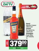 Aperol Aperitivo Liqueur 750ml & Cinzano Pro Spritz Dry 750ml & Schweppes Soda Water 1L-Per Combo