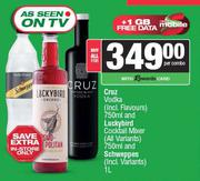 Cruz Vodka 750ml & Luckybird Cocktail Mixer 750ml & Schweppes 1L-Per Combo