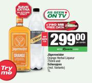 Jagermeister Orange Herbal Liqueur 750ml & Schweppes 1L-Per Combo