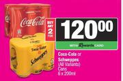 Coca Cola Or Schweppes Cans-For 2 x 6 x 200ml
