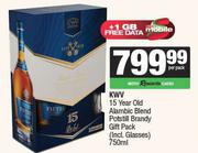 KWV 15 Year Old Alambic Blend Potstill Brandy Gift Pack (Incl.Glasses)-750ml Per Pack