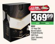 KWV 10 Year Old Barrel Select Potstill Brandy Gift Pack (Incl.Glasses)-750ml Per Pack