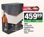 KWV 12 Year Old Potstill Brandy Gift Pack (Incl.Glasses)-750ml Per Pack