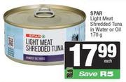 Spar Light Meat Shredded Tuna In Water Or Oil-170g Each
