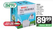 Spar UHT Long Life Milk, Full Cream, Low Fat Or Fat Free-6 x 1L Each