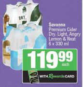 Savanna Premium Cider Dry, Light, Angry Lemon & Neat-6 x 330ml Each