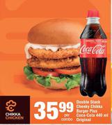 Double Stack Cheeky Shikka Burger Plus Coca Cola Original 440ml-Per Combo