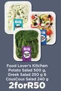 Food Lover's Kitchen Potato Salad 500g,Greek Salad 250g & CousCous Salad 240g-For 2