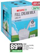 Spar UHT Long Life Milk (Full Cream, Low Fat Or Fat Free)-6 x 1Ltr