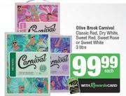 Olive Brook Carnival Classic Red,Dry White,Sweet Red,Sweet Rose Or Sweet White-3L Each