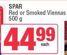 Spar Red Or Smoked Viennas-500g Each