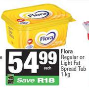 Flora Regular Or Light Fat Spread Tub-1kg Each
