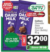 Cadbury Chocolate Slabs Assorted (Excl. Bubbly)-For 2 x 80g