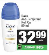 Dove Anti Perspirant Roll On-50ml Each