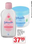 Johnson's Baby Aqueous Cream 350ml Or Baby Oil 125ml-Each