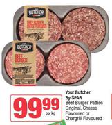 Your Butcher By Spar Beef Burger Patties Original,Cheese Flavoured Or Chargrill Flavoured-Per Kg